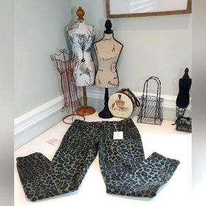 Good American Good Waist Crop Sage/Leopard Print Jeans NWT